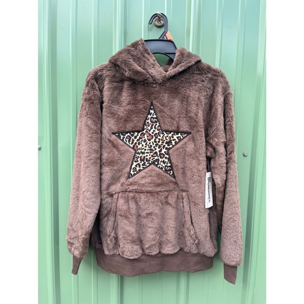 Faux Fur Graphic Hoodie Plush Top Size M